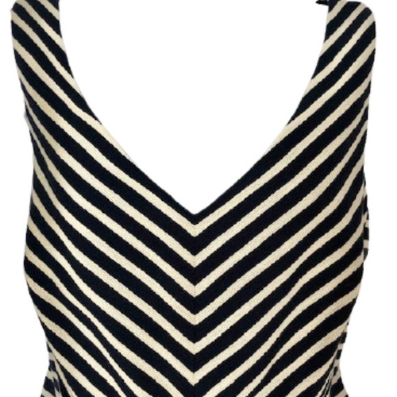 Maeve by Anthropologie Mitered Chevron Dress Lined - Navy/Ivory - 12 - Picture 5 of 12